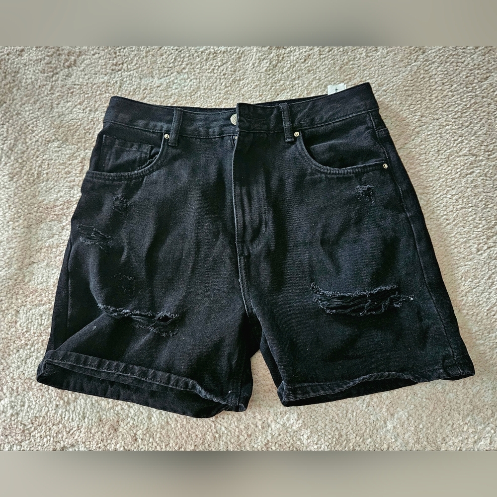 Black Ripped Mom Jean Shorts